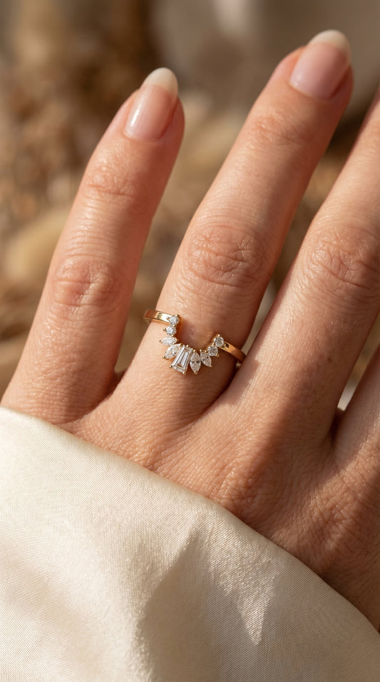 Gracefully Crafted Marquise & Baguette Diamond Curved Design Ring