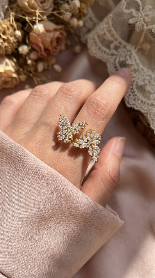 Double Floral Statement Cocktail Butterfly Style Fashion Ring