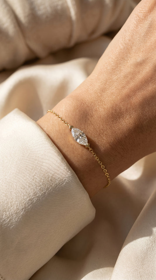 Elegant Marquise Diamond Solitaire Chain Bracelet