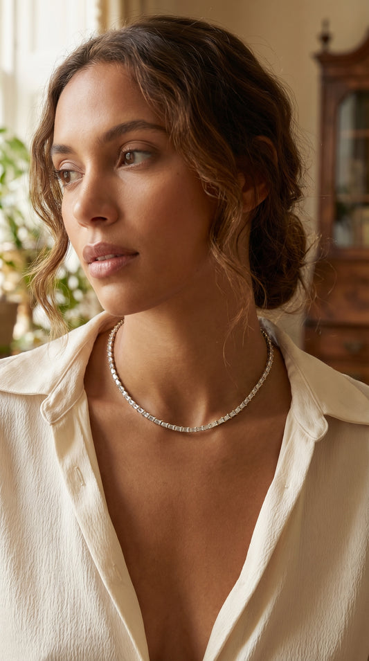 Elevate Elegance Emerald Cut Diamond Tennis Necklace