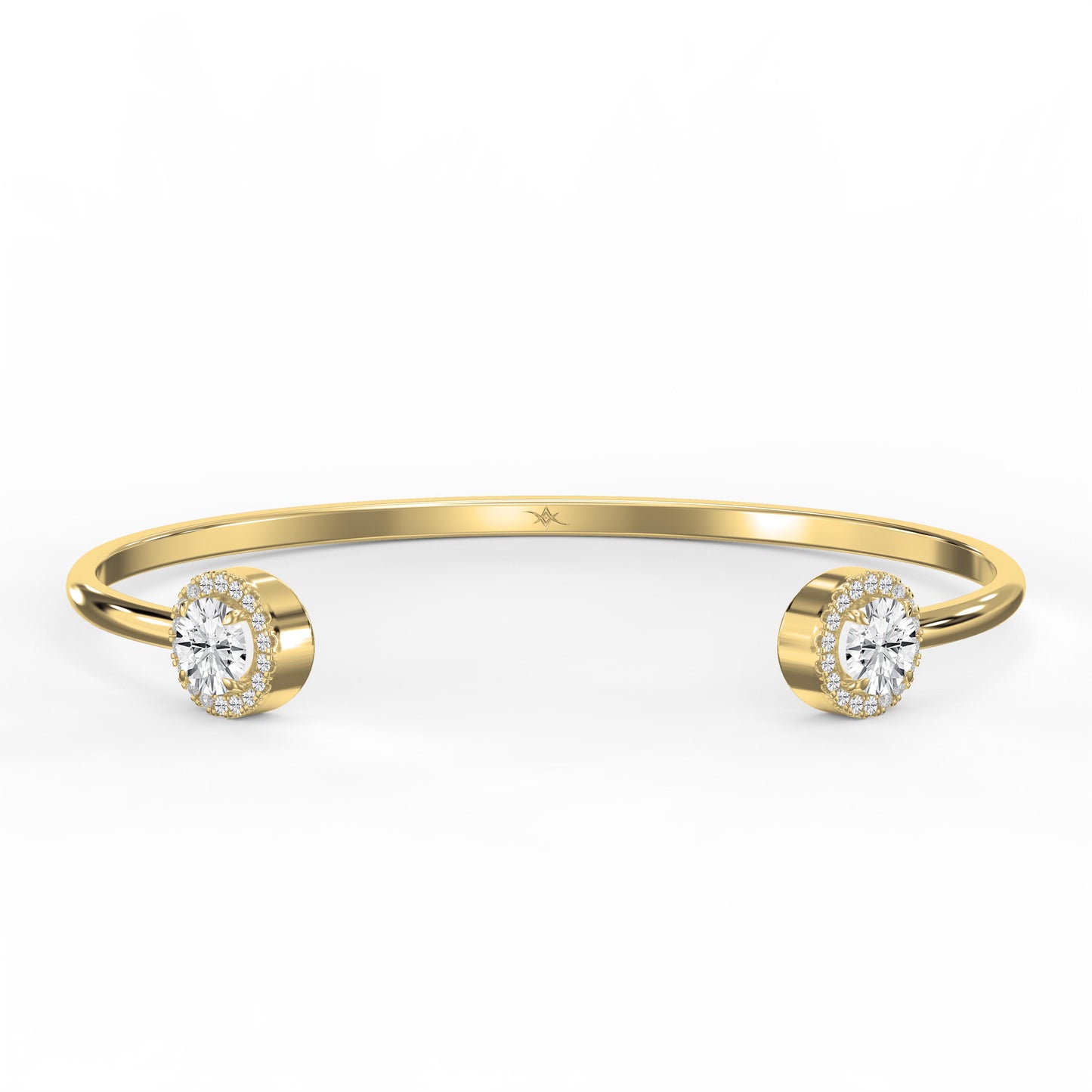 Elegant Open Cuff Bracelet with Round Halo Diamonds