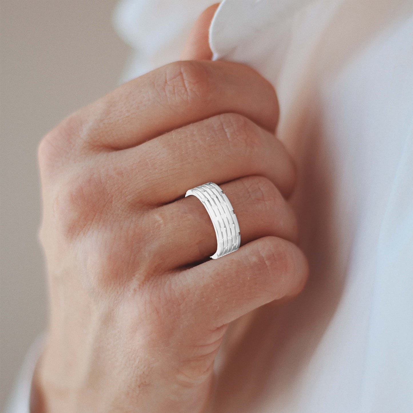 Architectural Linked Wedding Men's Ring