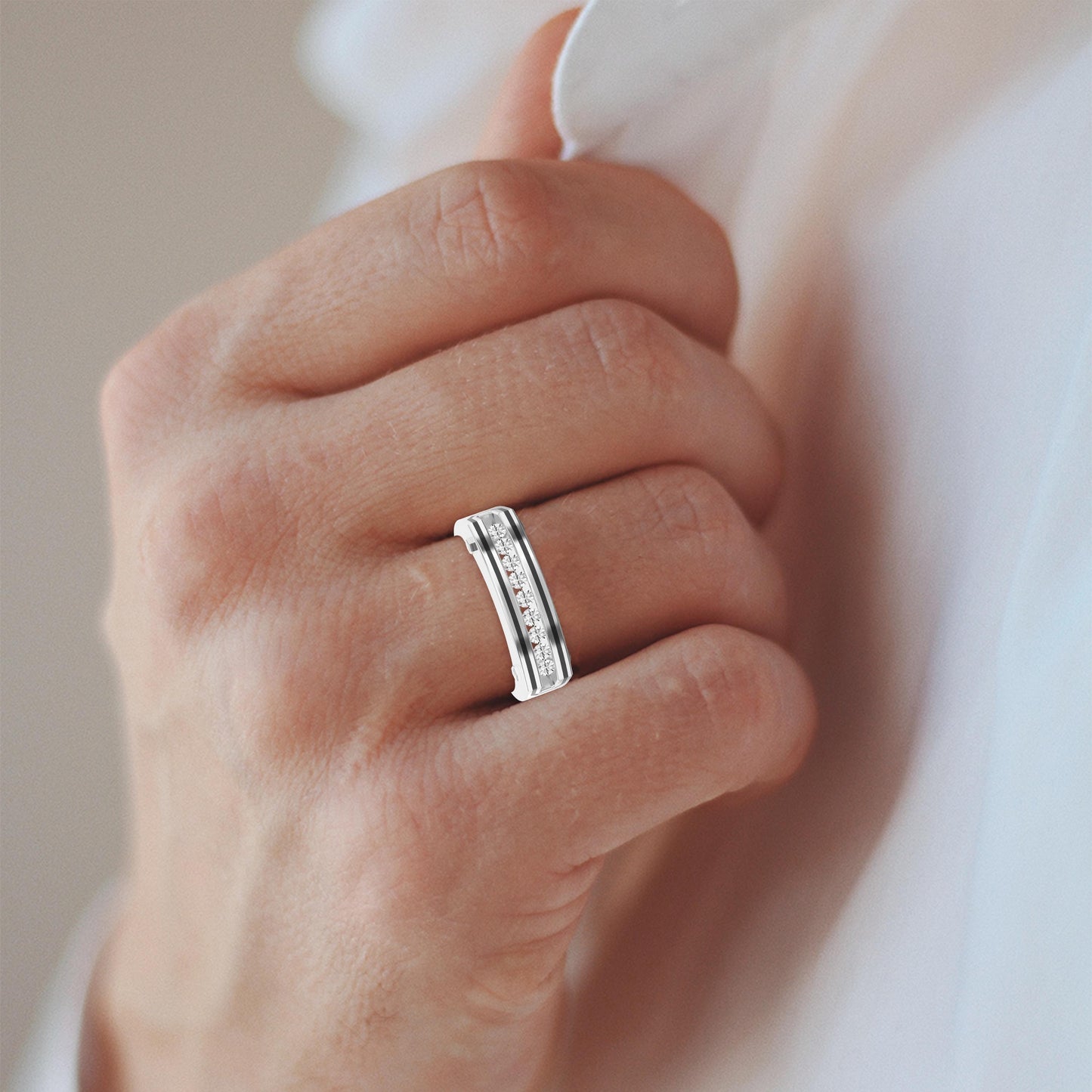 Round Diamond Onyx Channel Men's Ring ( 0.40 Ct. )