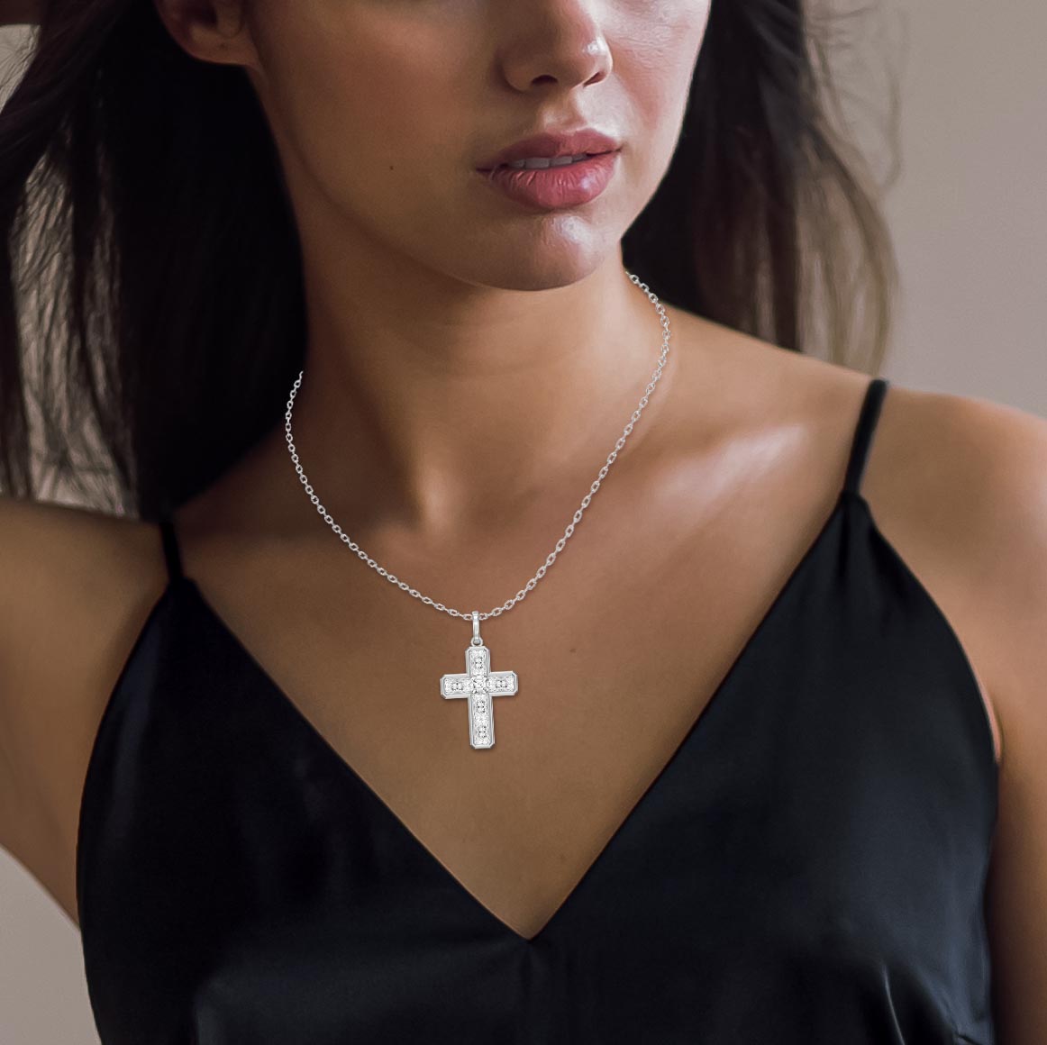 Radiant Diamond Cross Pendant Necklace
