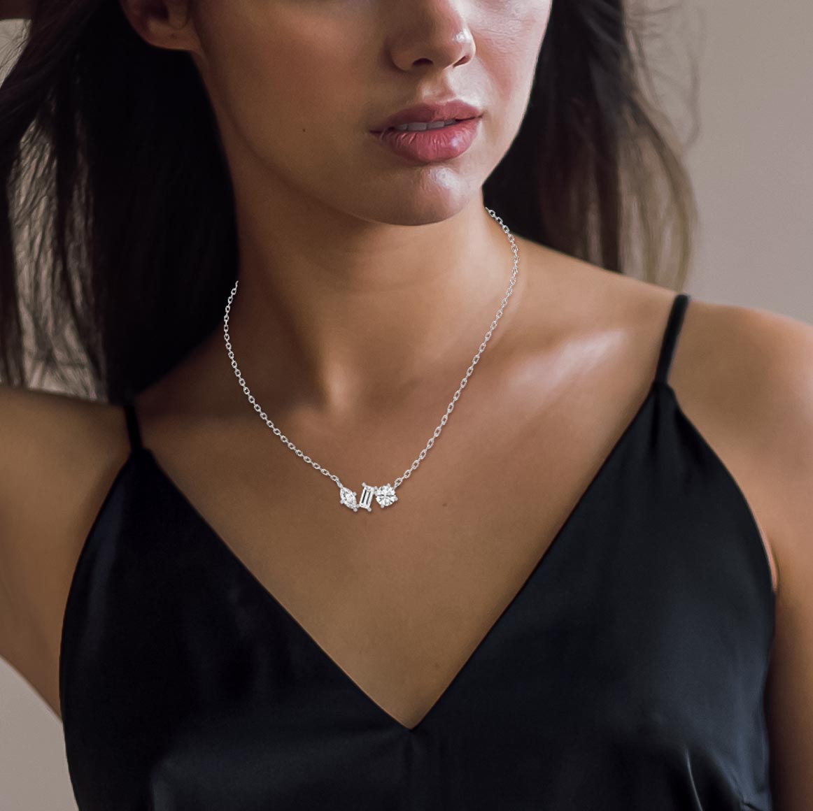 Three Stone Diamond Pendant Necklace