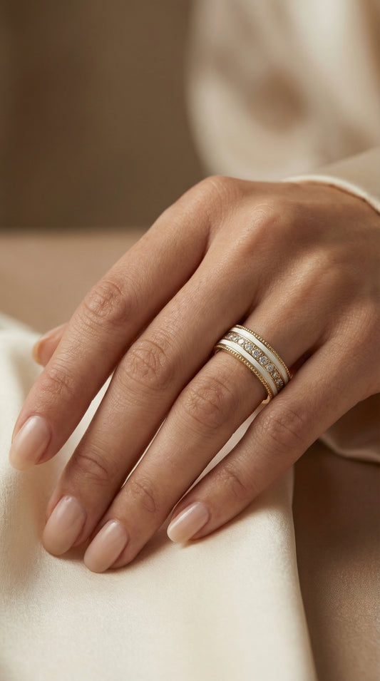 Half Carat Round Diamond With White Enamel Band