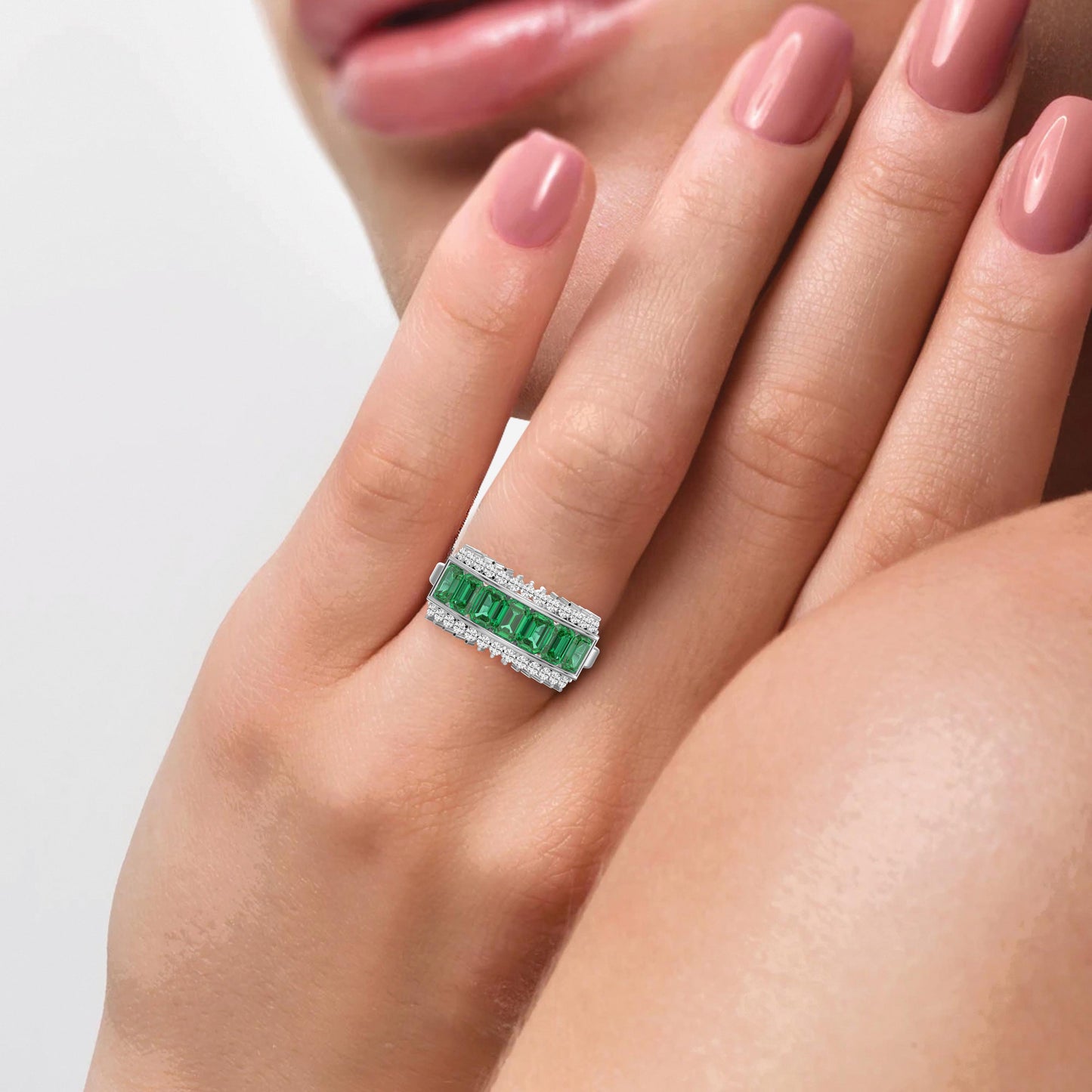 Emerald Cut Green Diamond Statement Ring