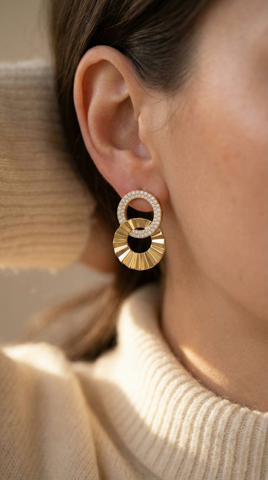 Luxury PavΓ© Double Circle Round Diamond Drop Earrings