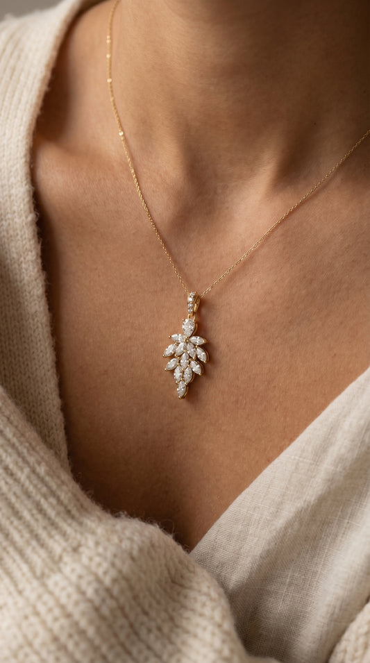 Marquise & Pear Cut Diamond Floral Pendant Necklace