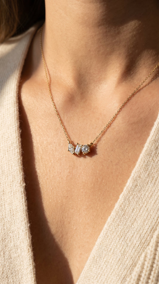 Three Stone Diamond Pendant Necklace