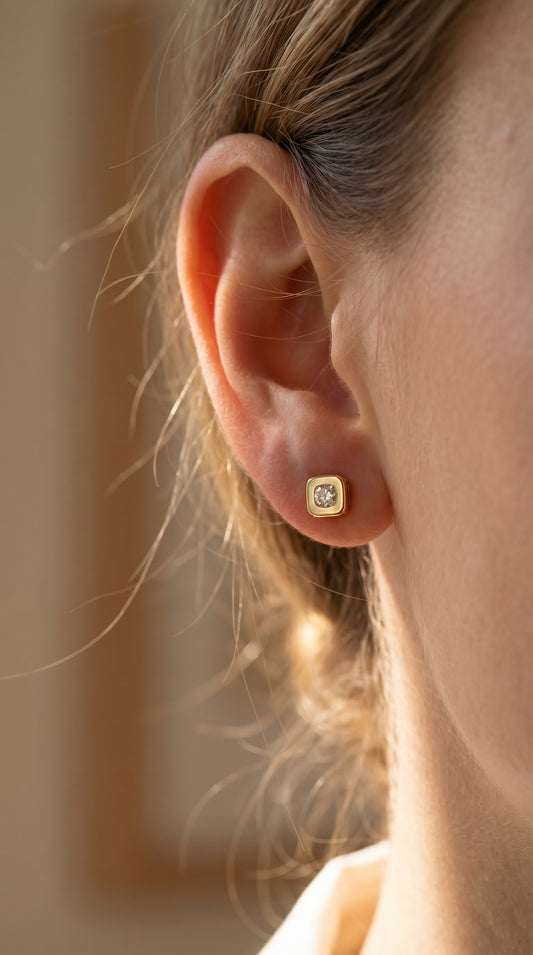 Bezel Set Round Diamond Stud Earrings