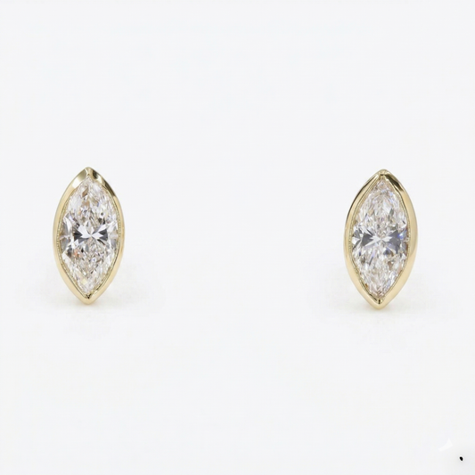 Dainty Minimalist Bezel Setting Marquise Cut Diamond Stud Earrings