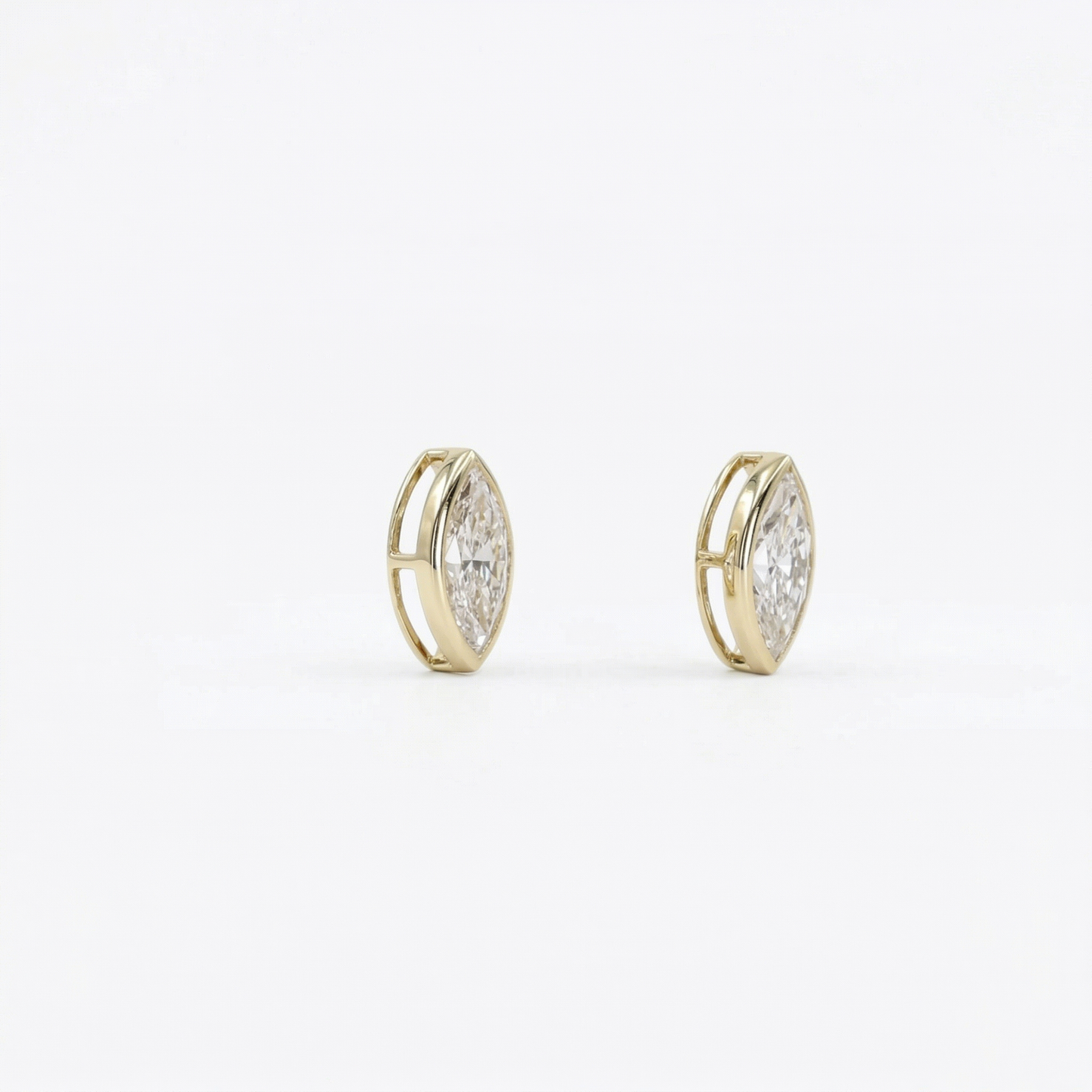 Dainty Minimalist Bezel Setting Marquise Cut Diamond Stud Earrings