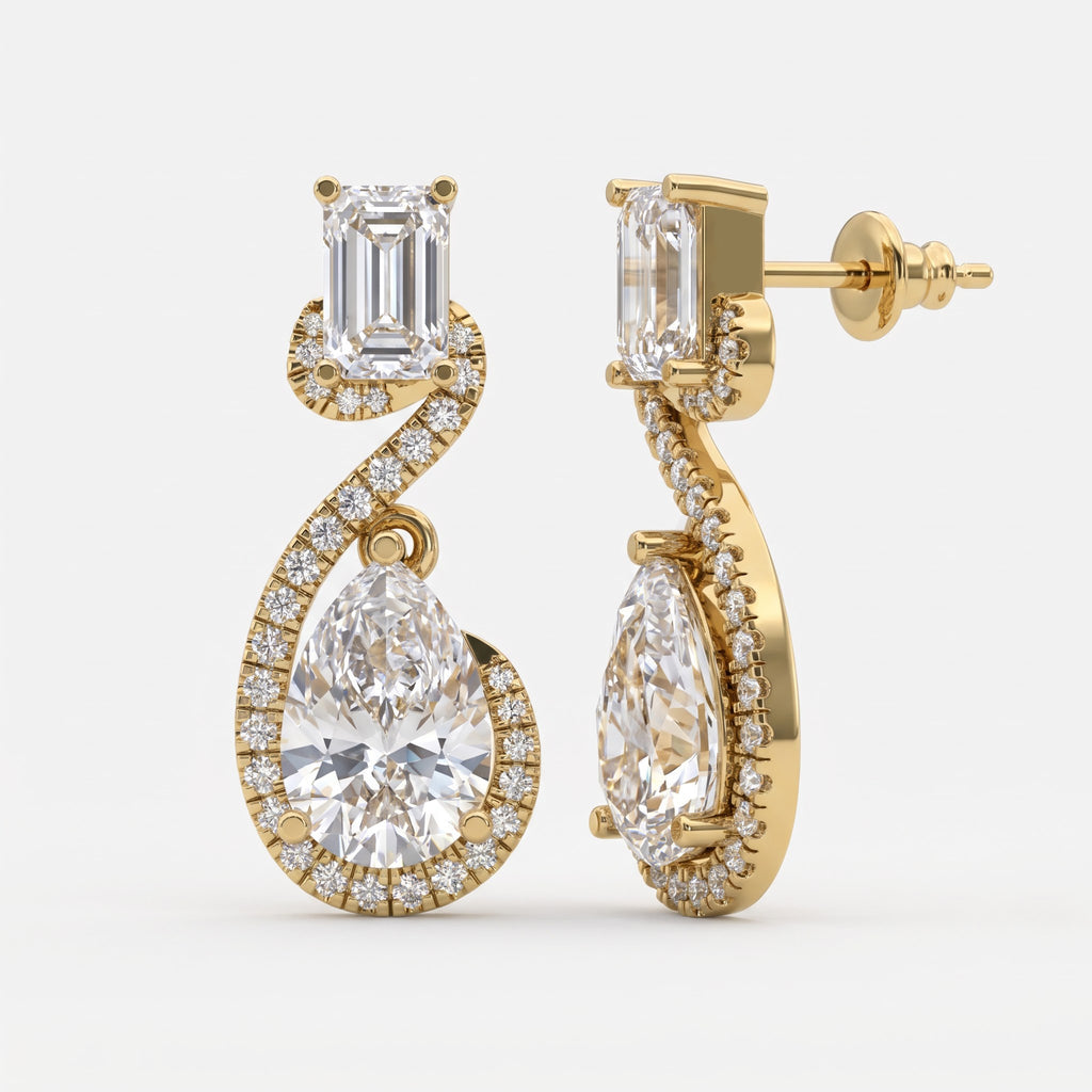 Celestia Luxe Emerald & Pear Cut Diamond Twist Fashion Earrings