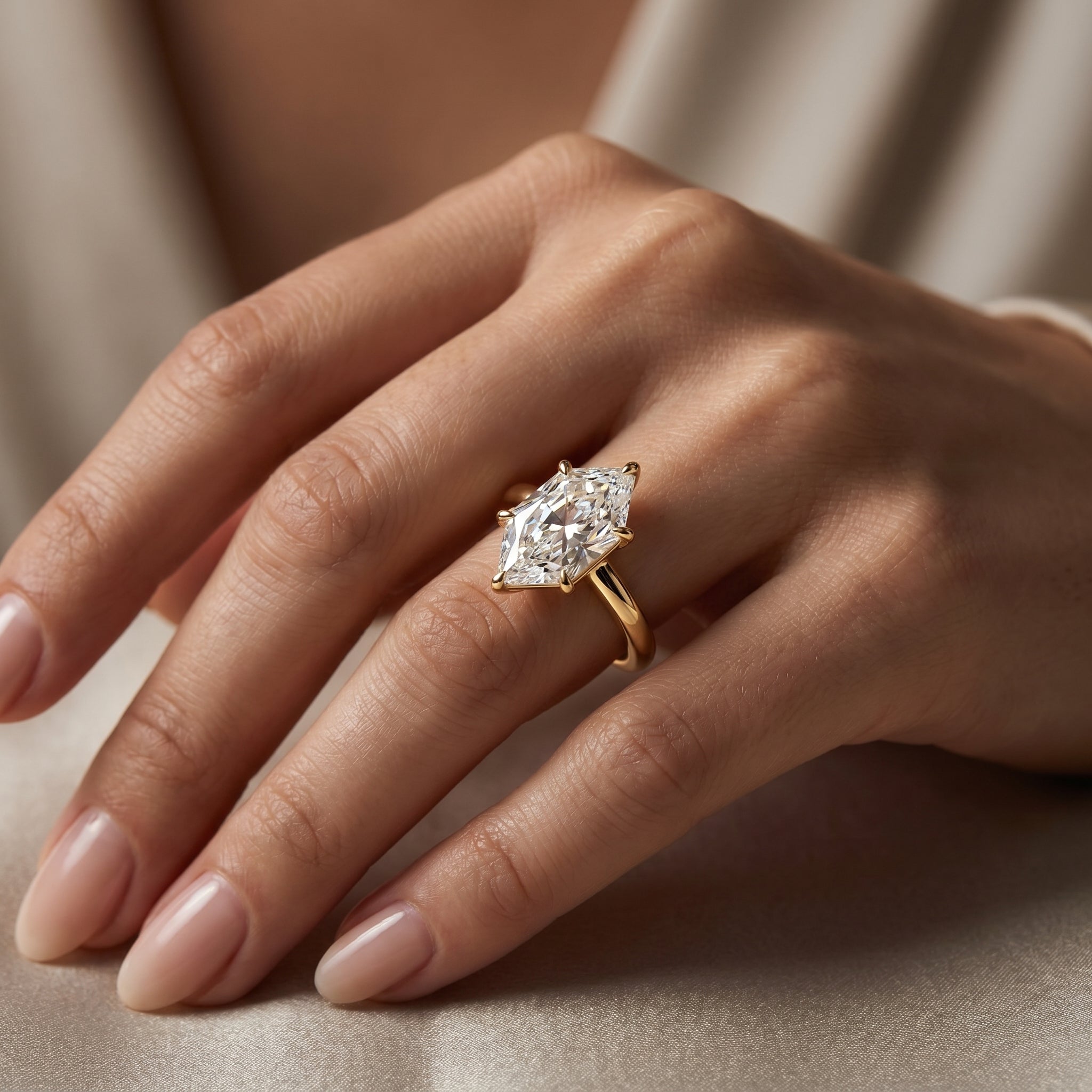 Dutch Marquise Cut Hidden Halo Round Diamond Engagement Ring