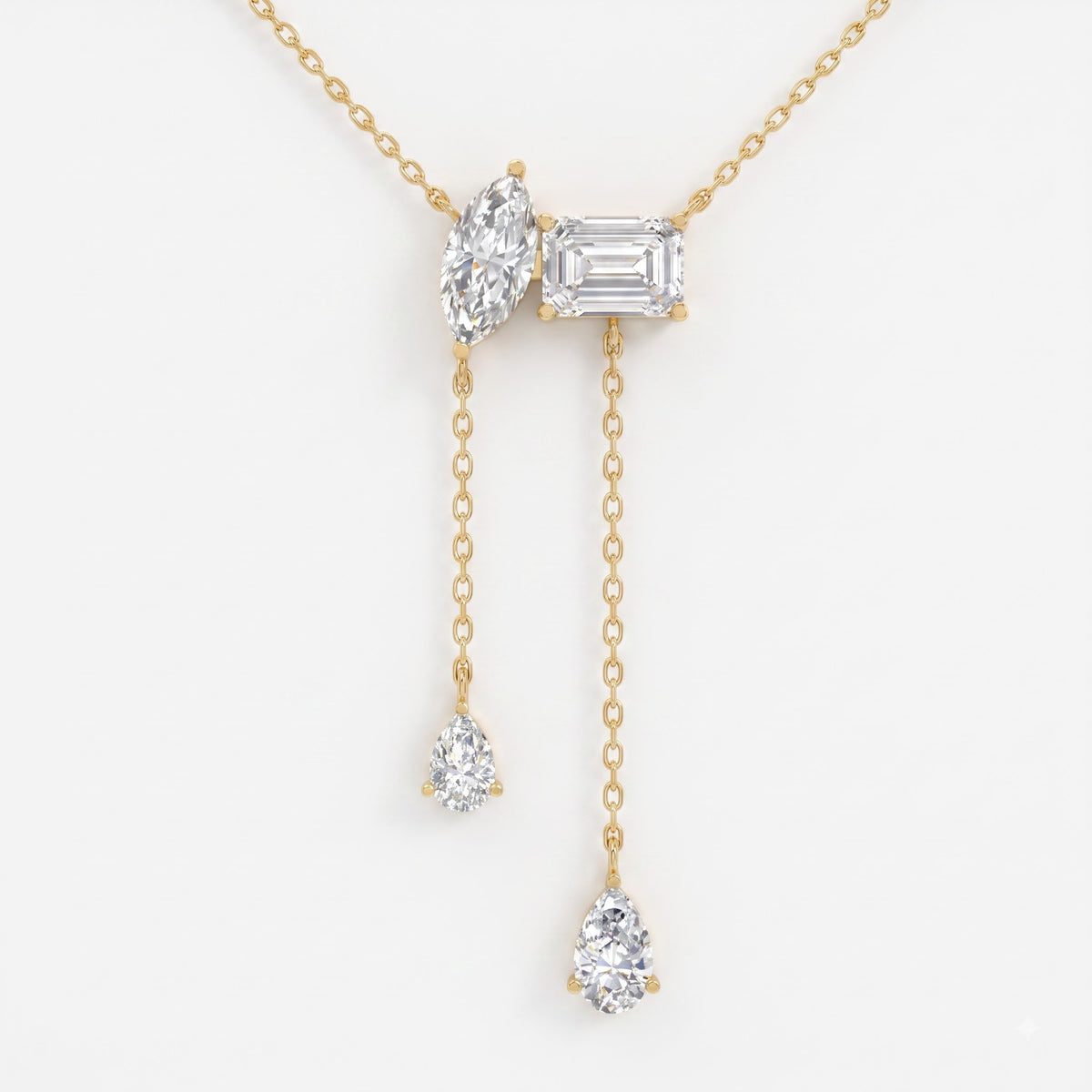 Marquise & Emerald Diamond Asymmetric Lariat Pendant Necklace