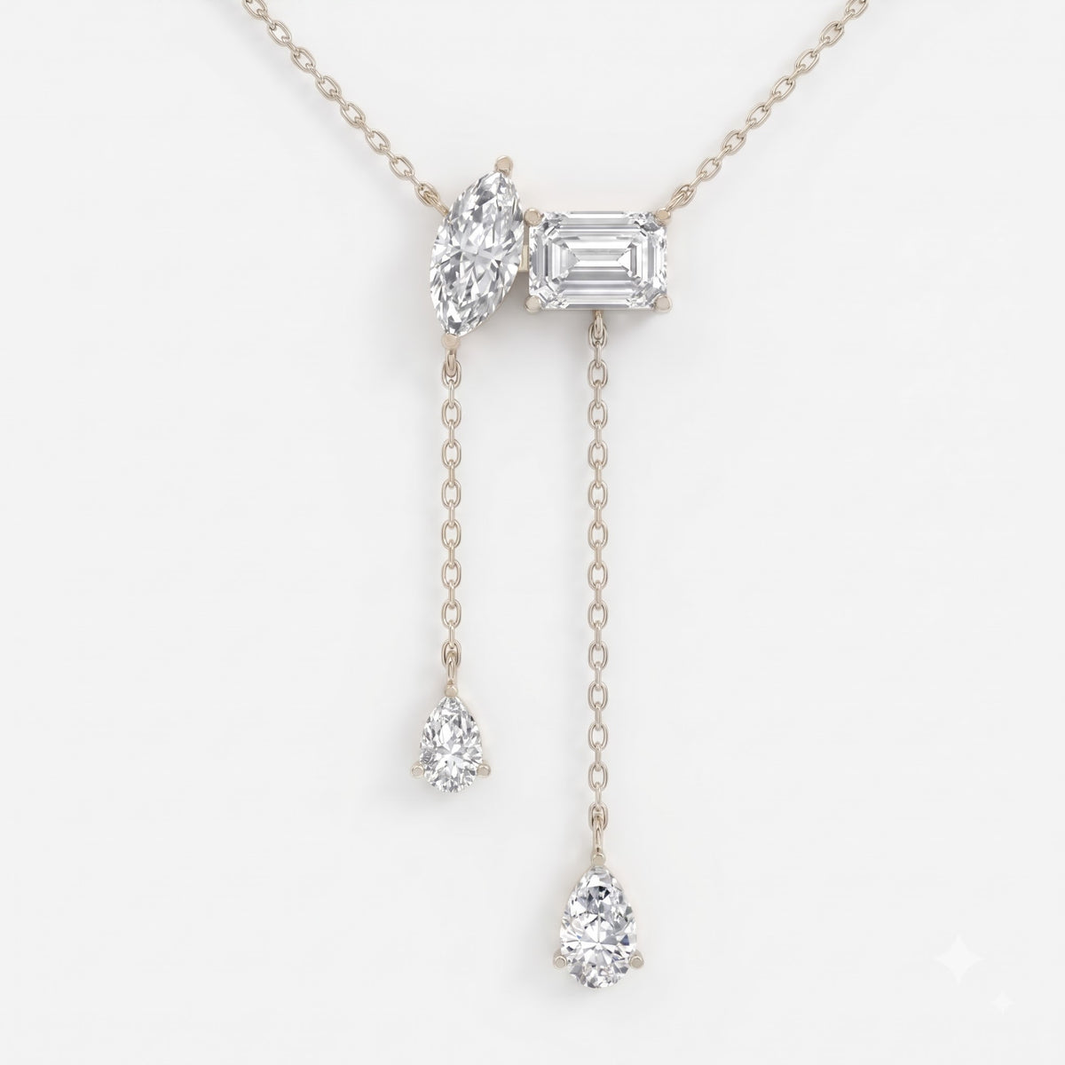 Marquise & Emerald Diamond Asymmetric Lariat Pendant Necklace