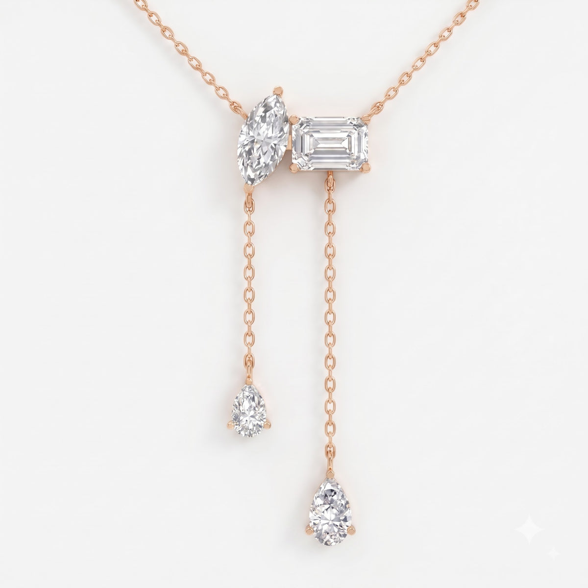 Marquise & Emerald Diamond Asymmetric Lariat Pendant Necklace