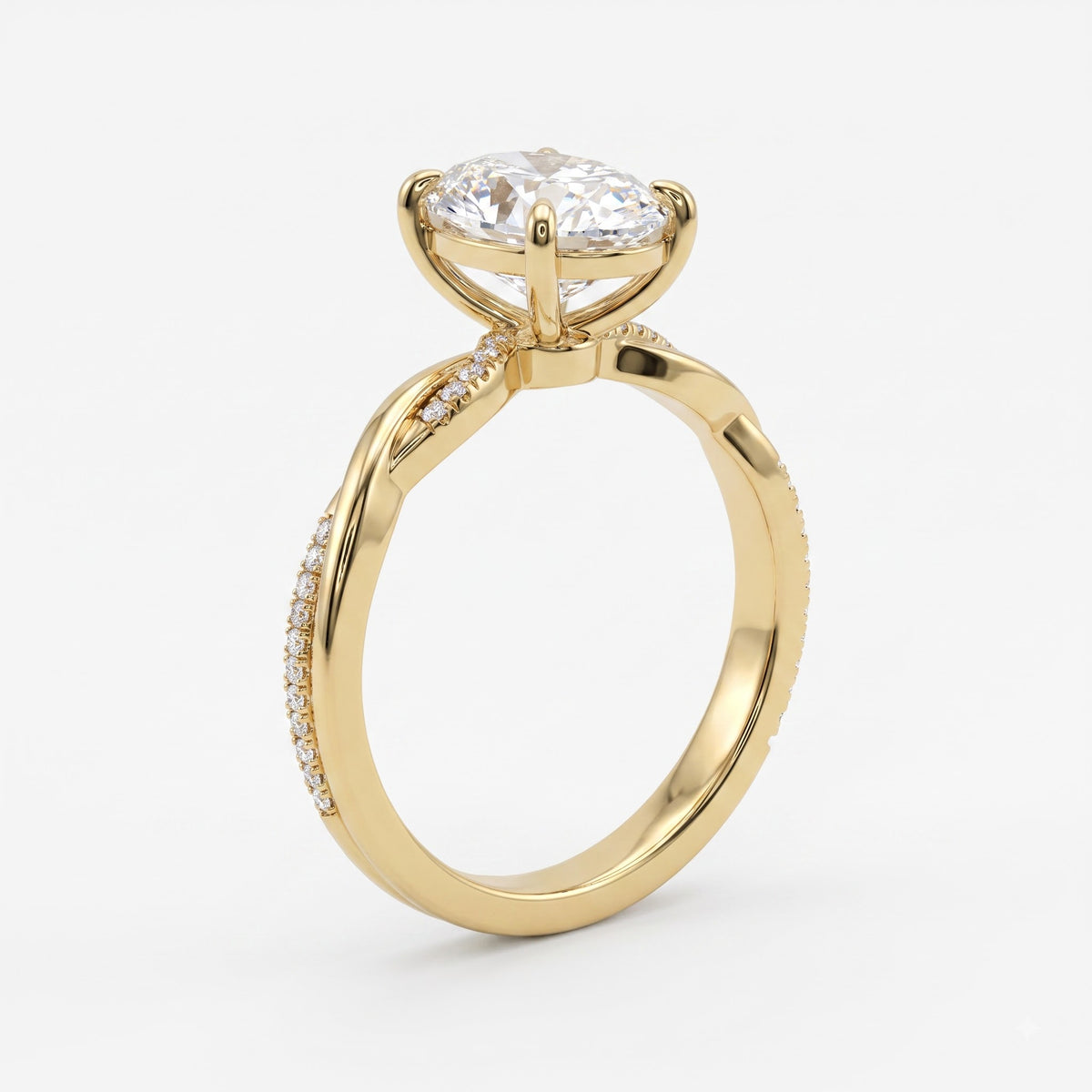 Celestia Oval Diamond Crossover Side Stone Engagement Ring