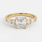 Modern Luxury Aurelia Asscher Five-Stone Diamond Side Stone Ring