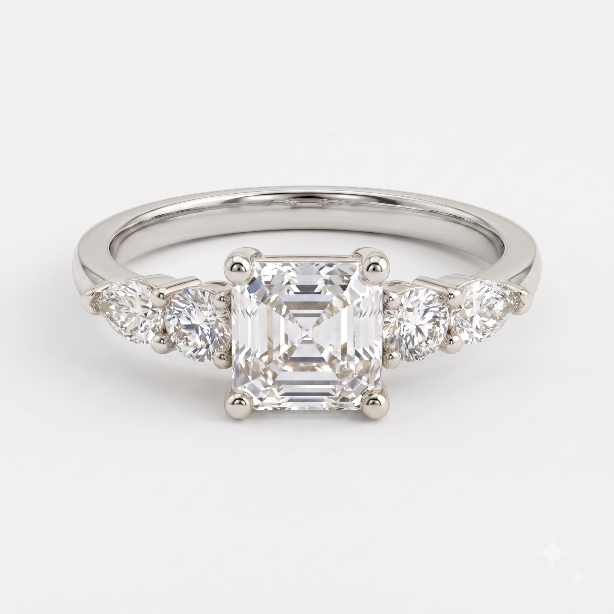Modern Luxury Aurelia Asscher Five-Stone Diamond Side Stone Ring