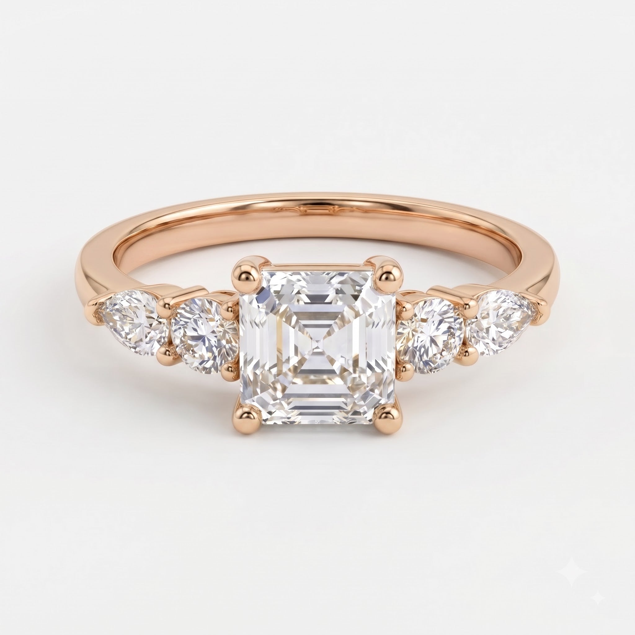 Modern Luxury Aurelia Asscher Five-Stone Diamond Side Stone Ring