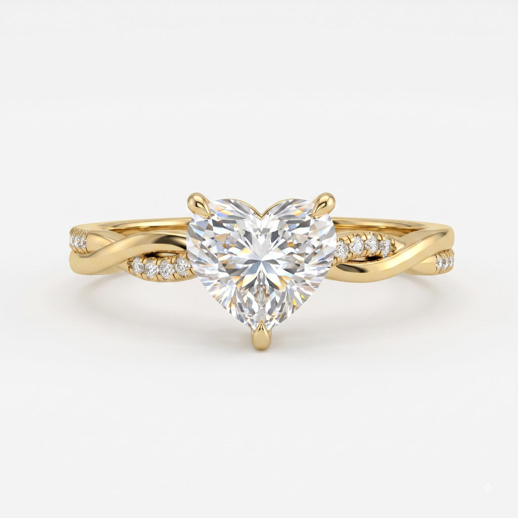Aurelia Heart Cut Diamond Twisted Side Stone Ring