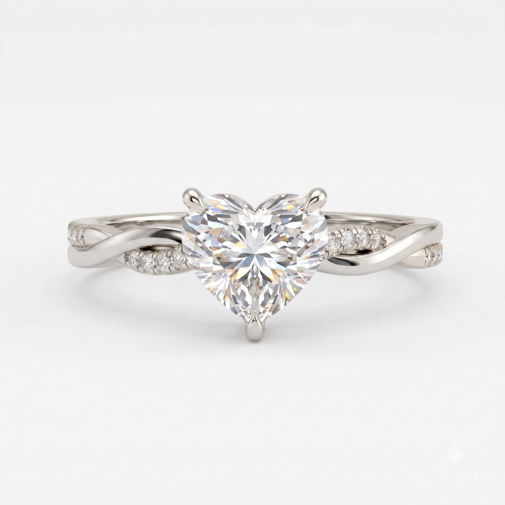 Aurelia Heart Cut Diamond Twisted Side Stone Ring