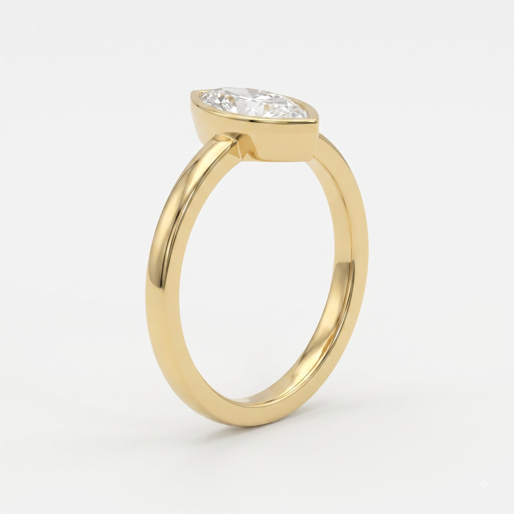 Modern Minimalist Marquise Diamond Bezel Setting Solitaire Ring