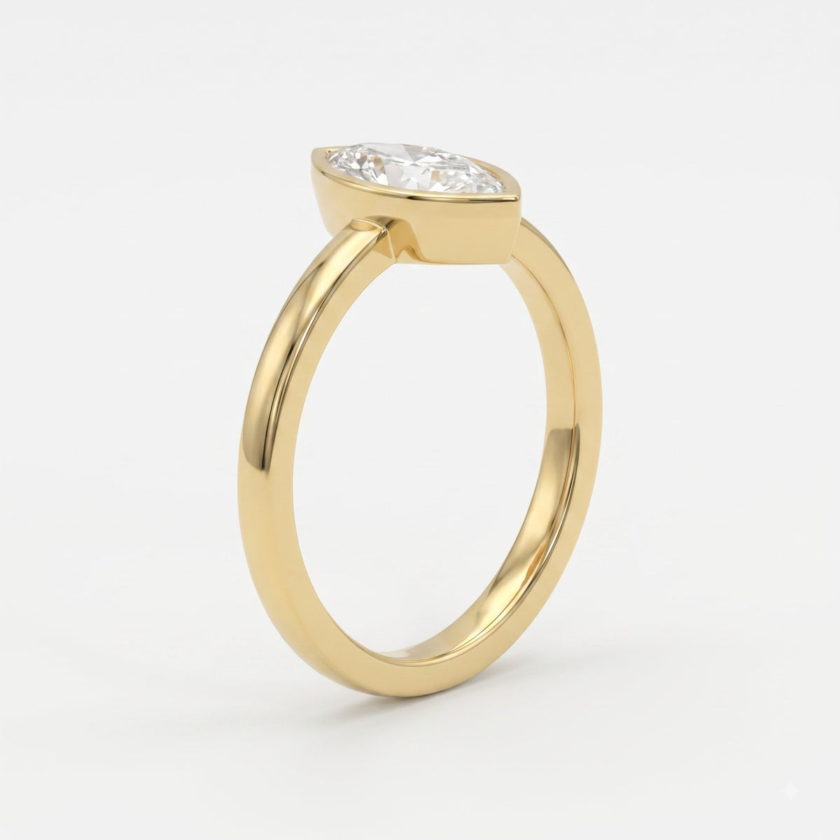 Modern Minimalist Marquise Diamond Bezel Setting Solitaire Ring
