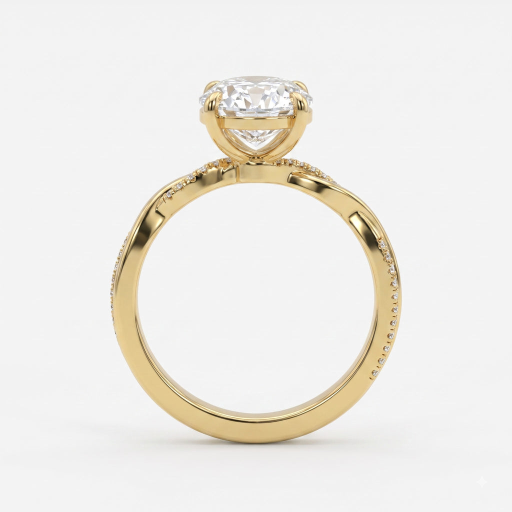 Celestia Oval Diamond Crossover Side Stone Engagement Ring