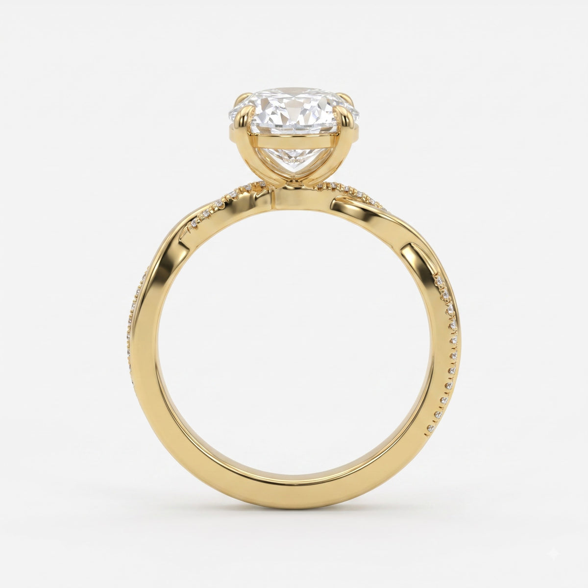 Celestia Oval Diamond Crossover Side Stone Engagement Ring