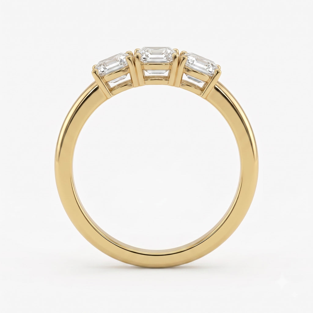 Modern Luxury three matching Ascher-cut diamonds Eternity Ring