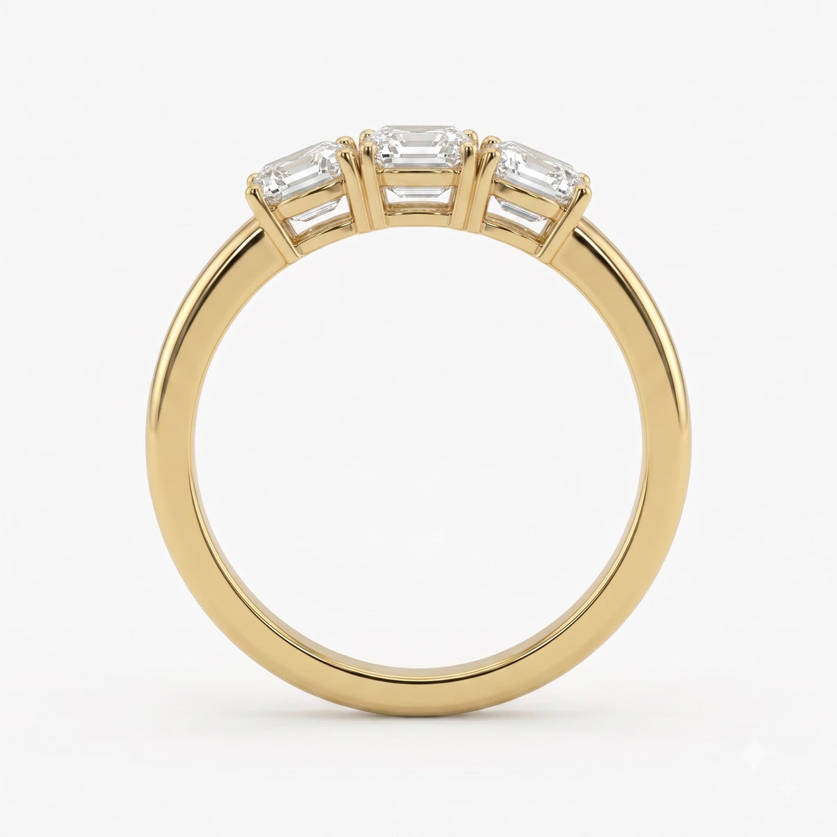 Modern Luxury three matching Ascher-cut diamonds Eternity Ring