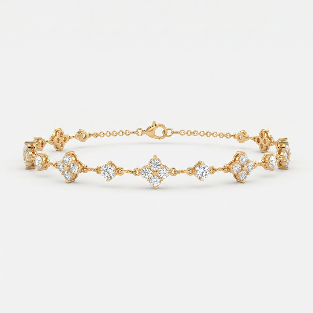 Luxury Radiance Round Diamond Floral Fashion Bracelet