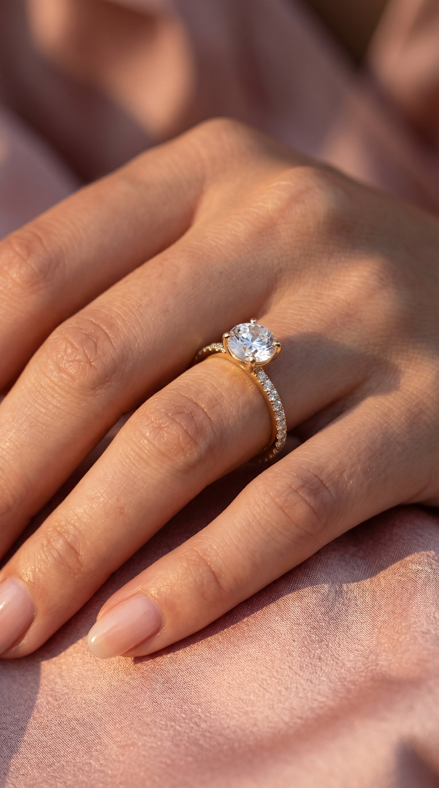 Round cut Side Stone diamond Engagement ring