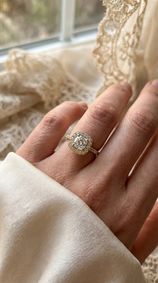 Elegant Cushion diamond Side Stone engagement ring