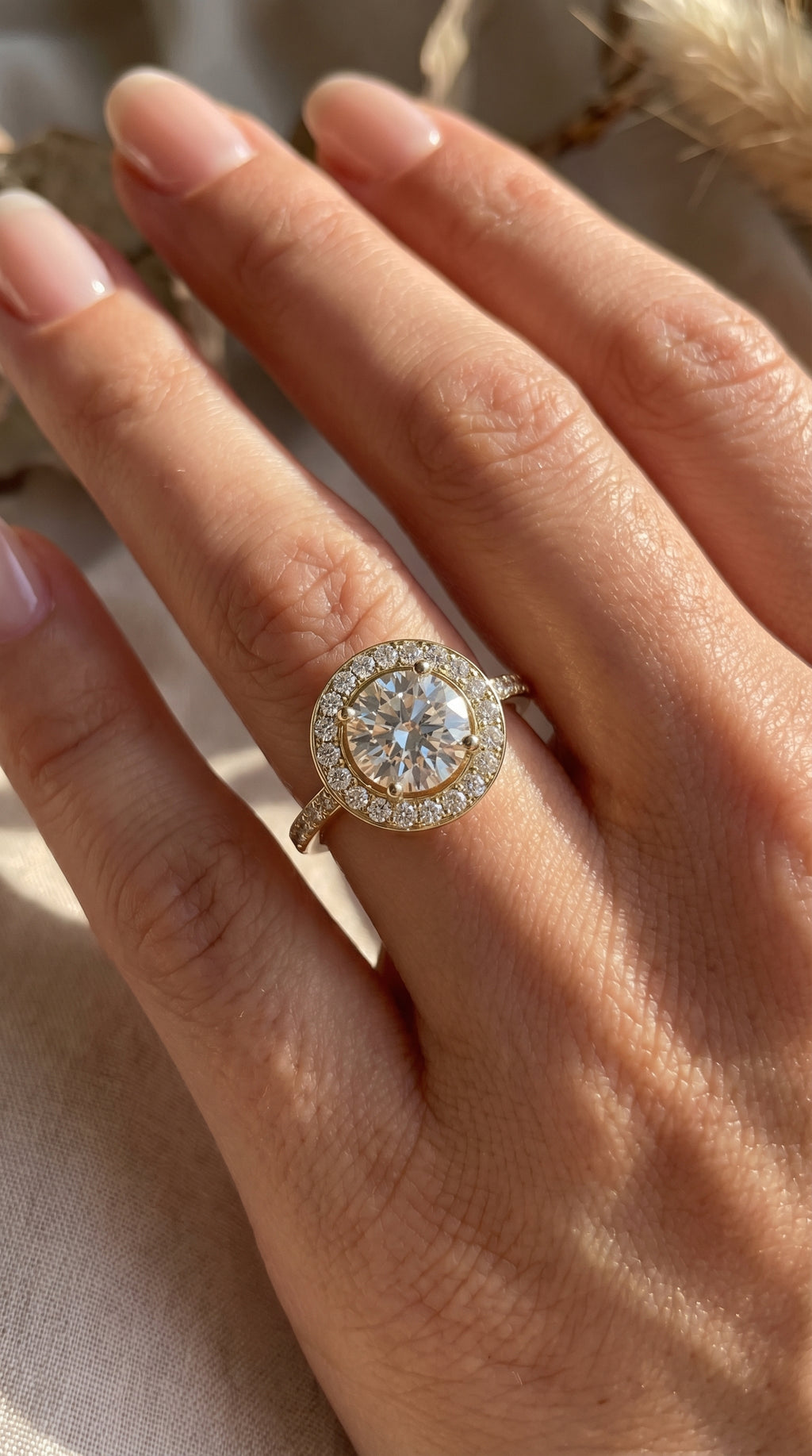 Round Cut Diamond Side Stone Engagement Ring