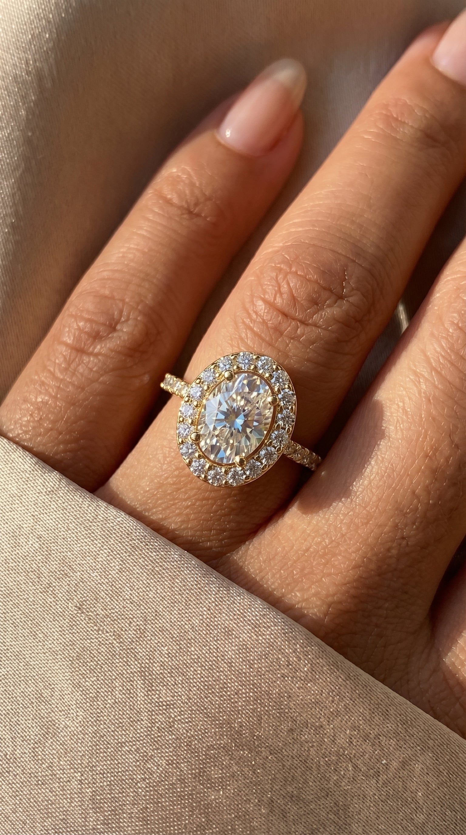 Elegant Oval Diamond Side Stone Pavé Engagement Ring