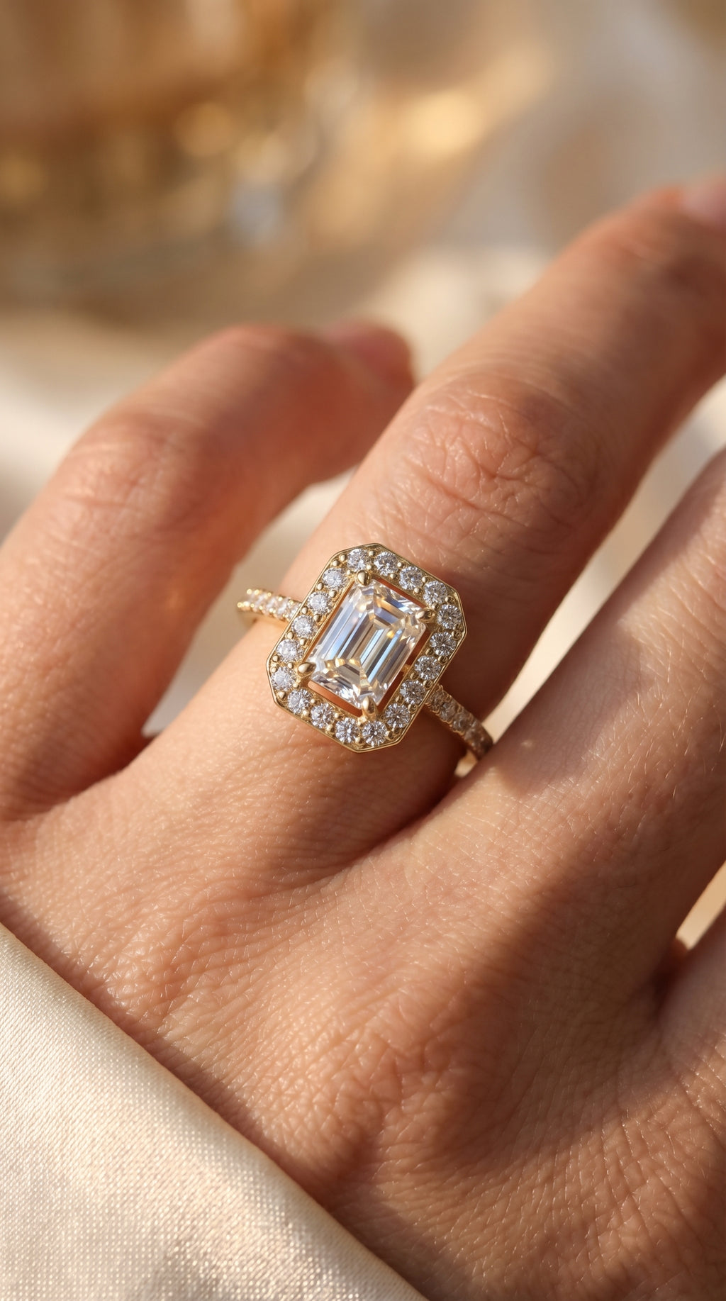 Emerald Cut Diamond Side Stone Pavé Engagement Ring