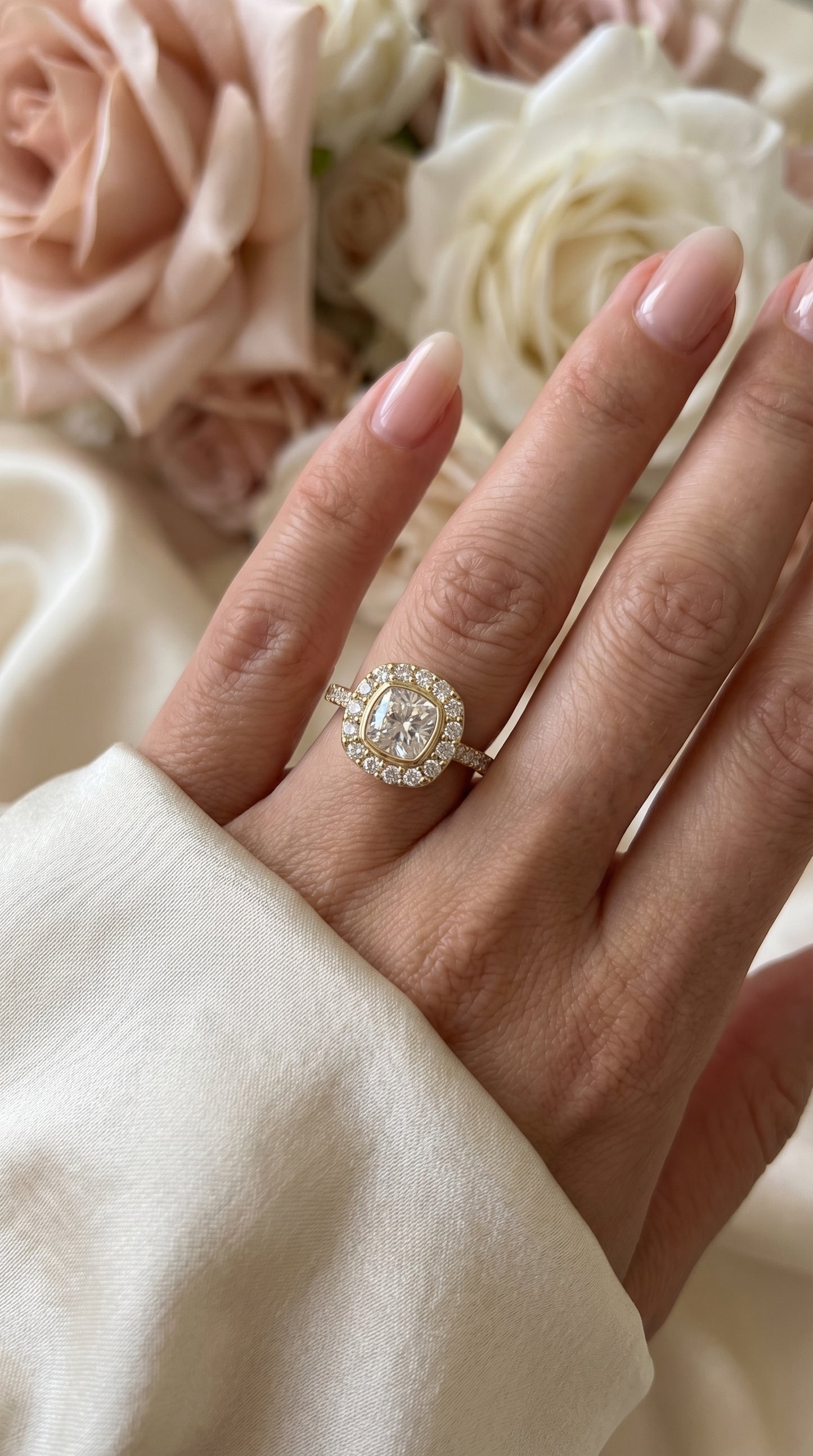 Cushion Shape Round Brilliant Side Stone Engagement Ring