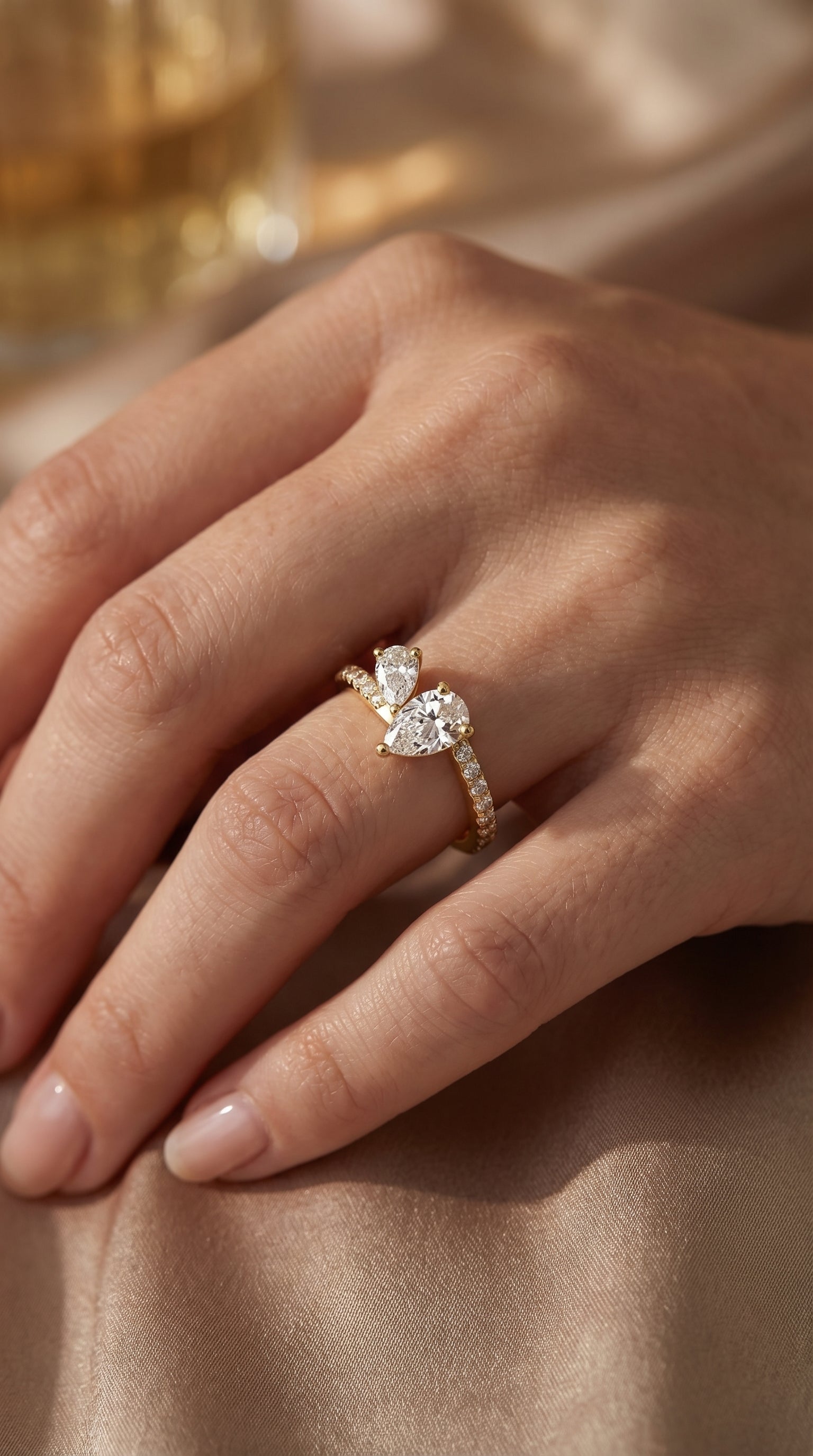 Two-Stone Pear Shaped Diamond Bypass Side Stone Engagement Ring