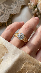 Vintage Floral Engraved Round Cut Diamond Engagement Ring