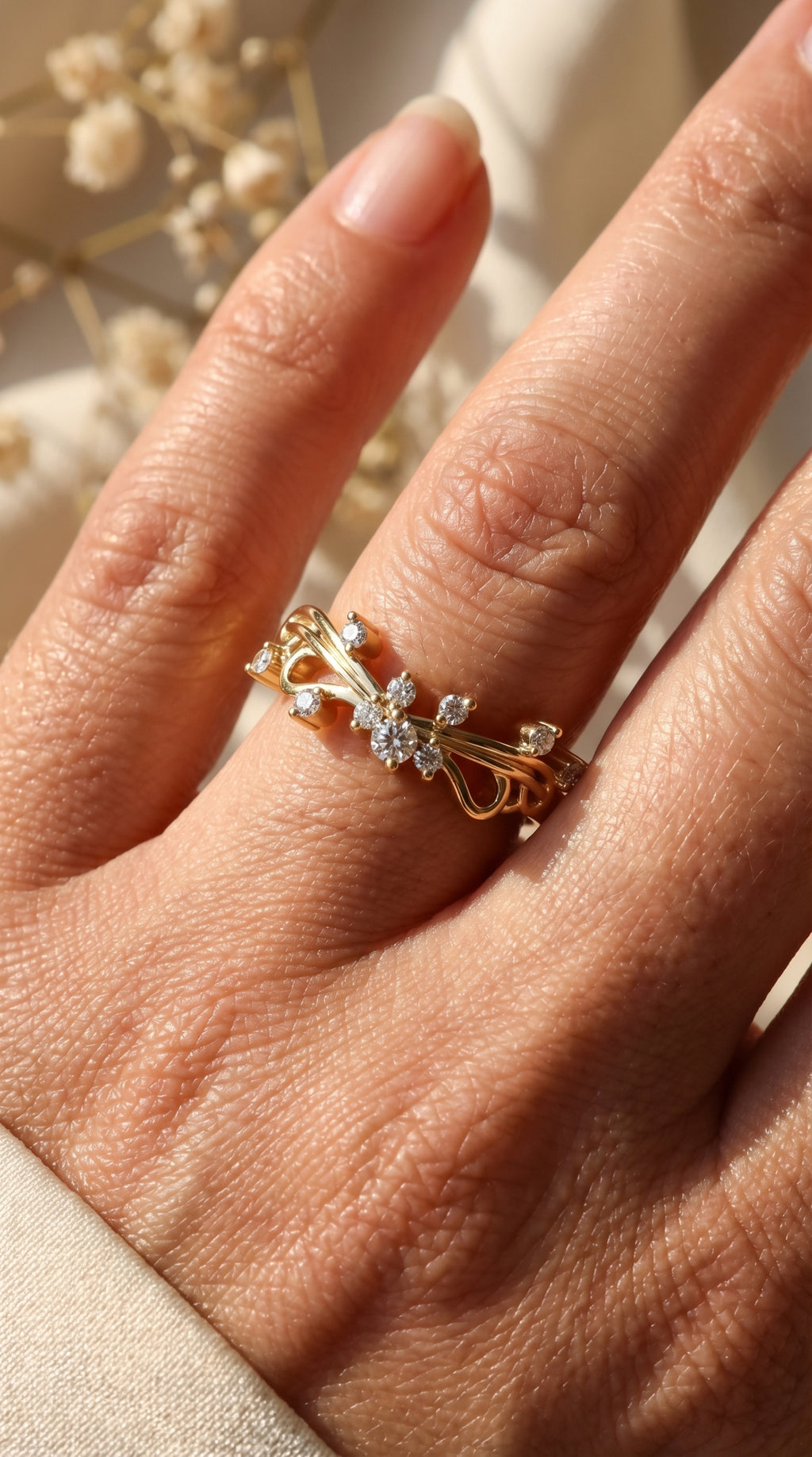 Glowing Leaves Diamond Ring