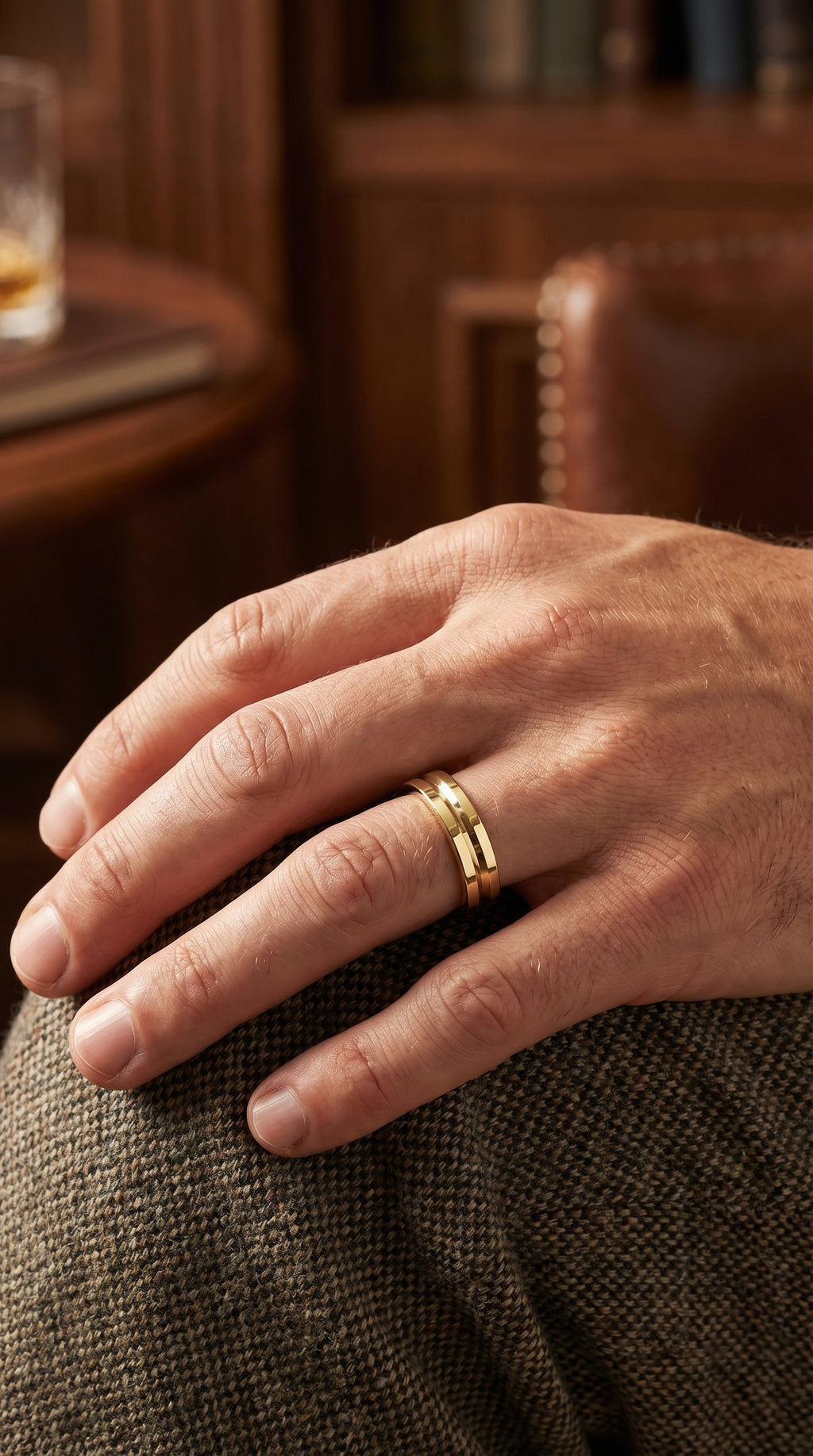 Bullnose Groove Pattern Flat Wedding Metal Ring