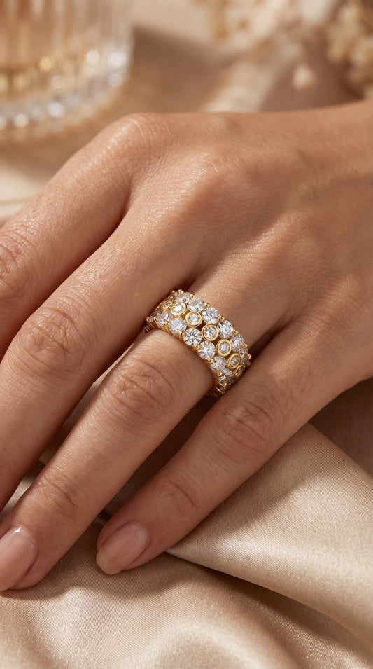 Wide Multi Row Round Brilliant Cut Diamond Band