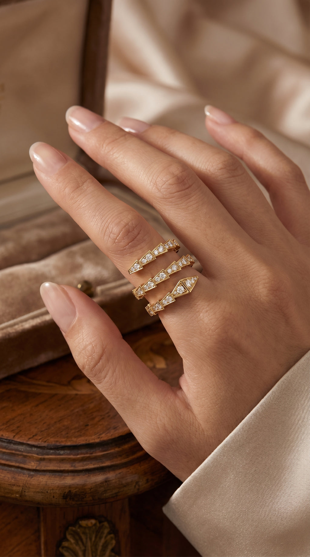 Diamond Studded Serpenti Viper Finger Curved Ring