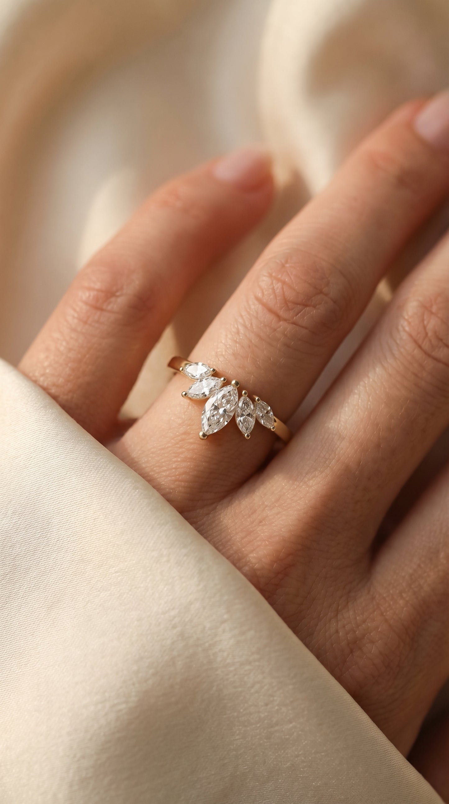 Marquise Diamond Curve Design Wedding Band