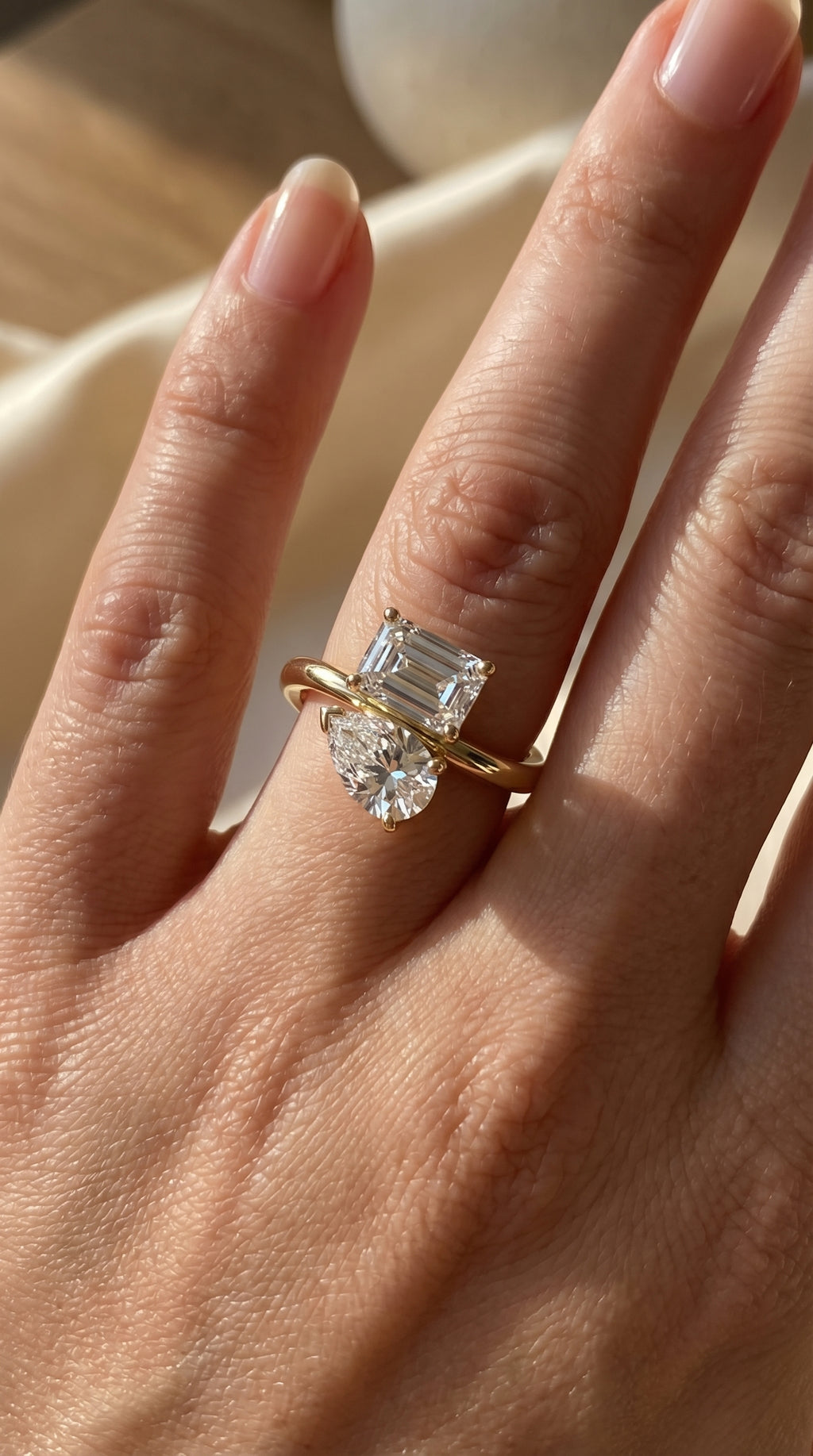 Toi et Moi Emerald and Pear Shape Diamonds Fashion Ring