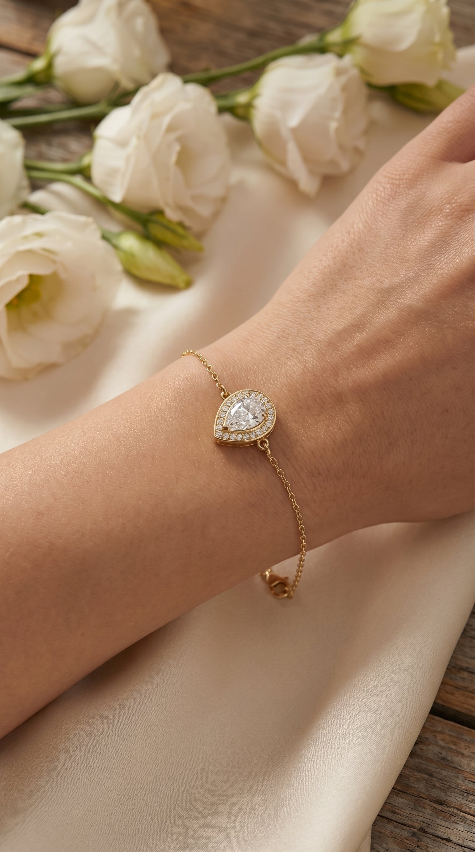 Pear Shape Diamond Halo Chain Bracelet